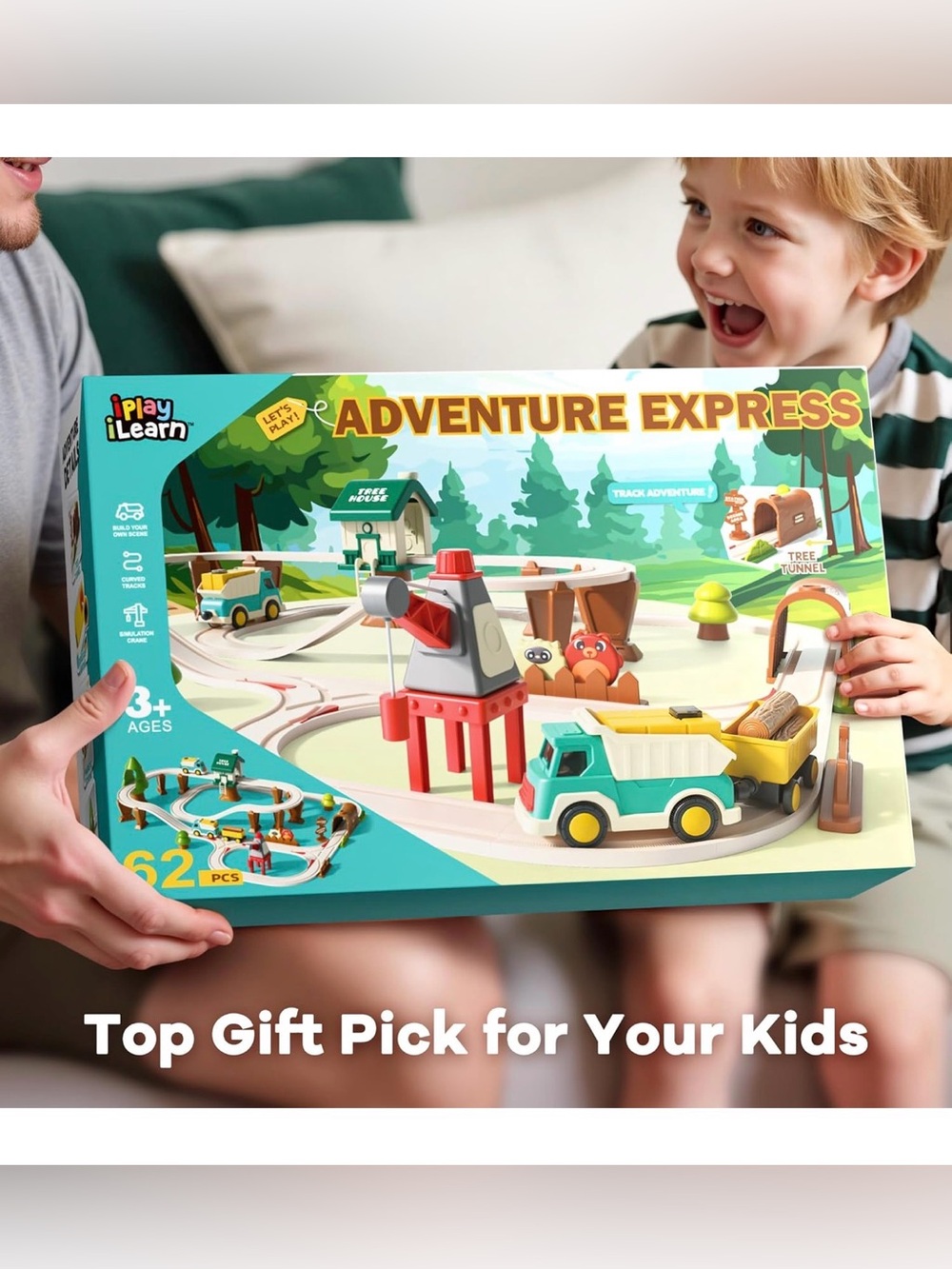 Kids Construction Track Toy Train Set, Electric Motorized Magnetic Truck Toy